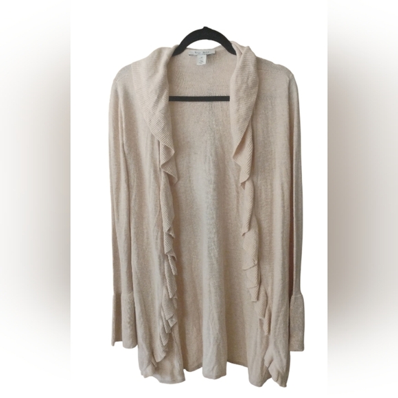 White House Black Market Sweater Rabbit Hair Blend Open Cardigan Size M - Picture 2 of 5